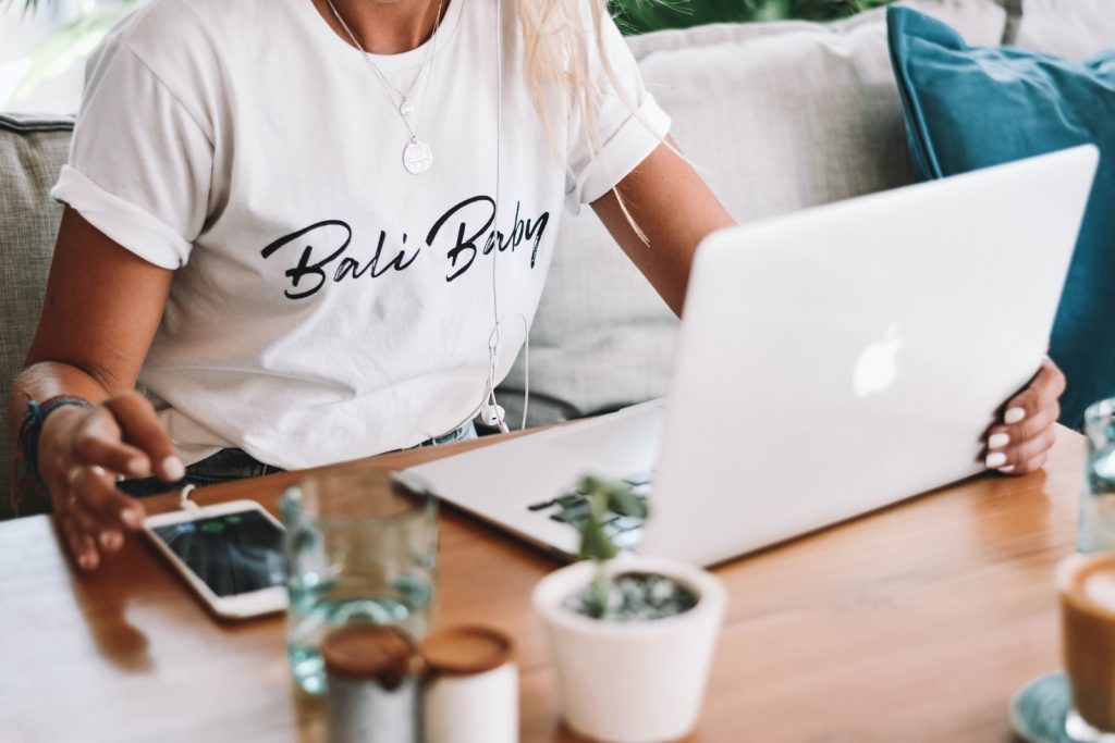 woman looking at laptop