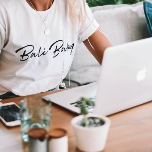 woman looking at laptop
